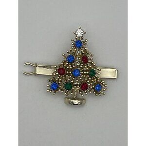 Hair Accessory Barrette Christmas Tree Gold Red Blue Colors